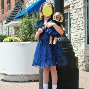 American Girl Dress Like Your Doll Girls Blue Sequin Dress & Vest Size 7